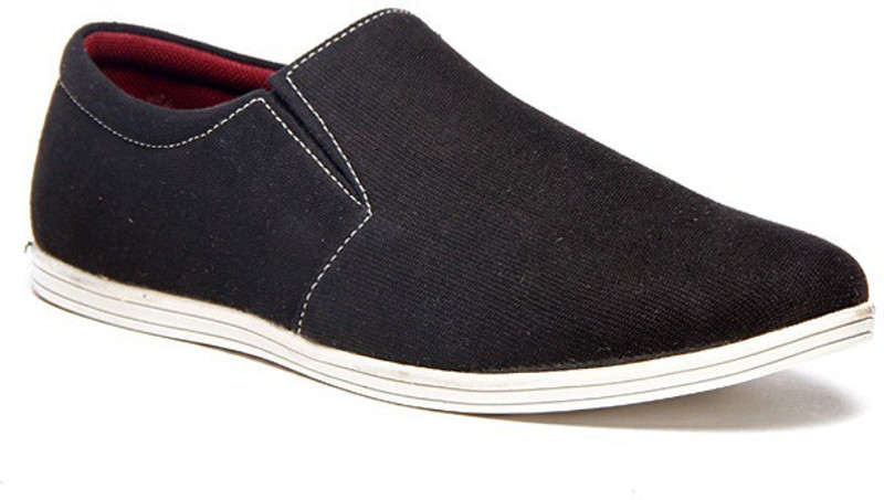 Zapatoz Black Canvas Loafers For Men(Black)