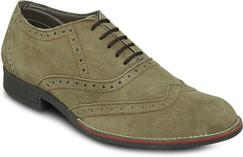 Get Glamr Designer Suede Brogues Corporate Casuals For Men(Tan)