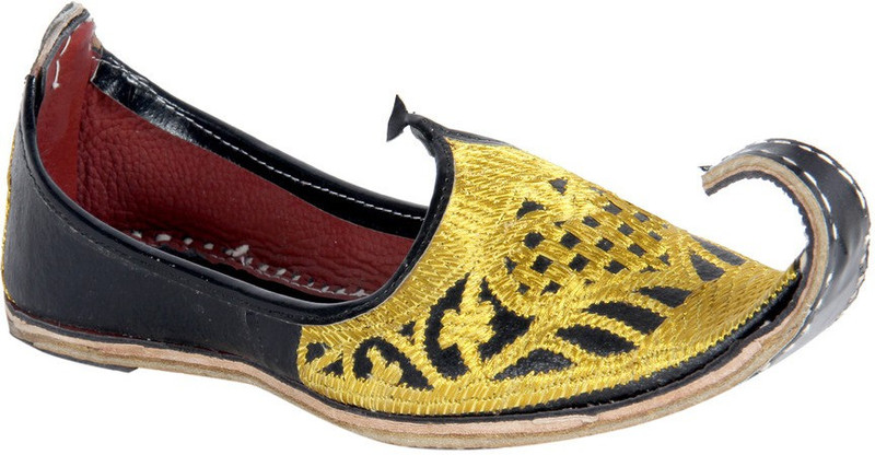 Panahi Khussa Jari Rajasthani Leather Jutti Mojaris For Men(Gold, Black)
