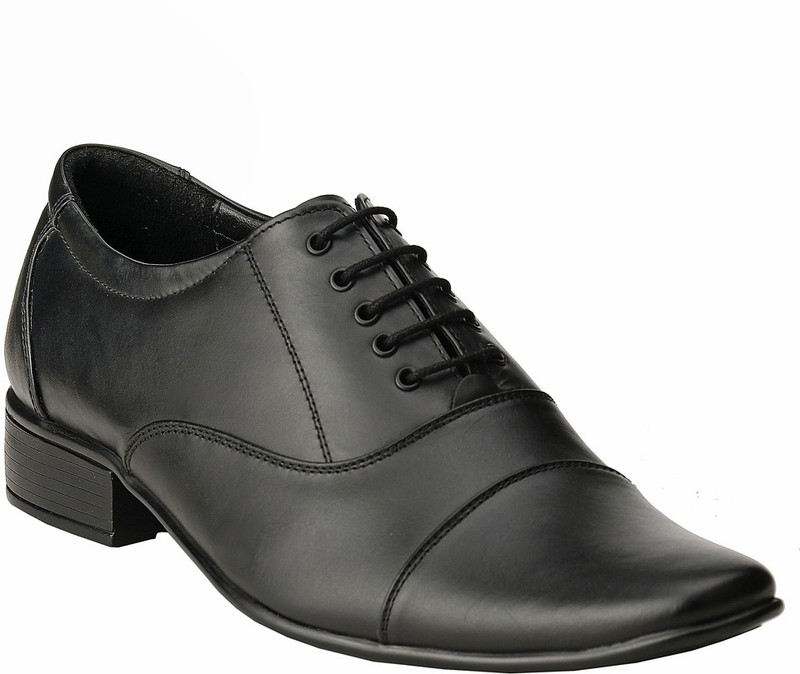 GAI Black Leather Formal Oxford Lace Up Shoes For Men(Black)