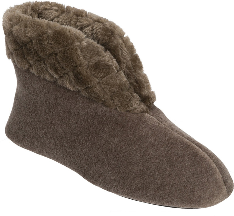 Dearfoams Dearfoams Velour Bootie Slipper with Quilted Pile Cuff Brown Boots For Women(Brown)