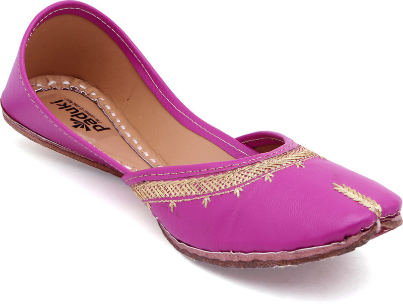 Paduki Ethnic Footwear Mojaris For Women(Gold, Pink)