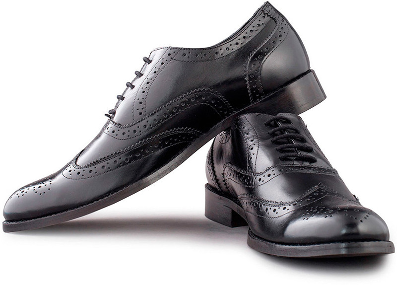 Walker Styleways Fine Black Leather Brogue Lace Up For Men(Black)