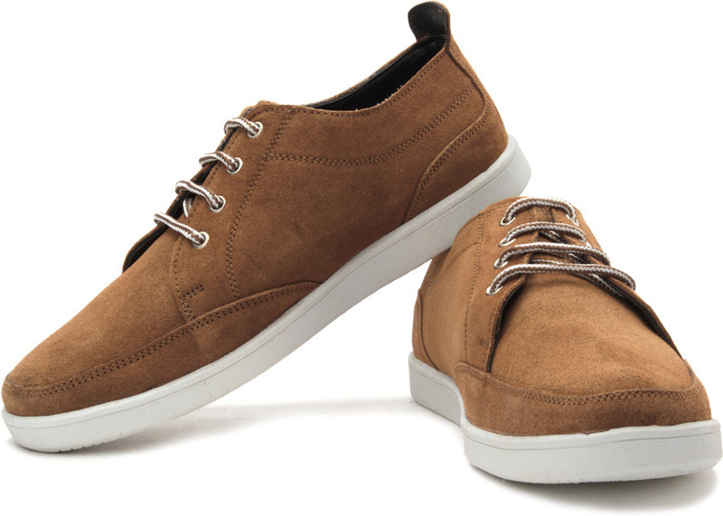 Flippd Suede Leather Low Ankle Sneakers For Men(White, Brown)