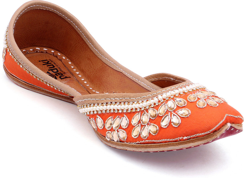 Paduki Ethnic Footwear Mojaris For Women(Orange)