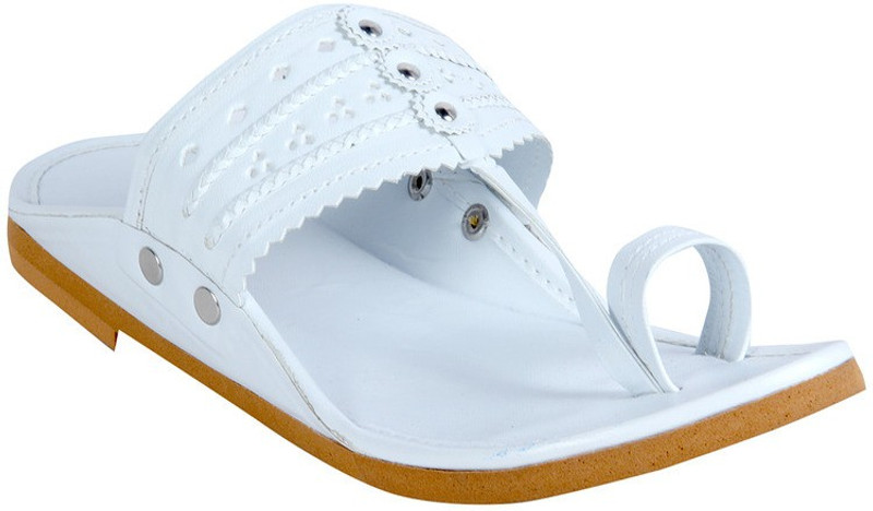Panahi White Royal Use Synthetic Slip On Kolhapuris Kolhapuris For Men(Off White)