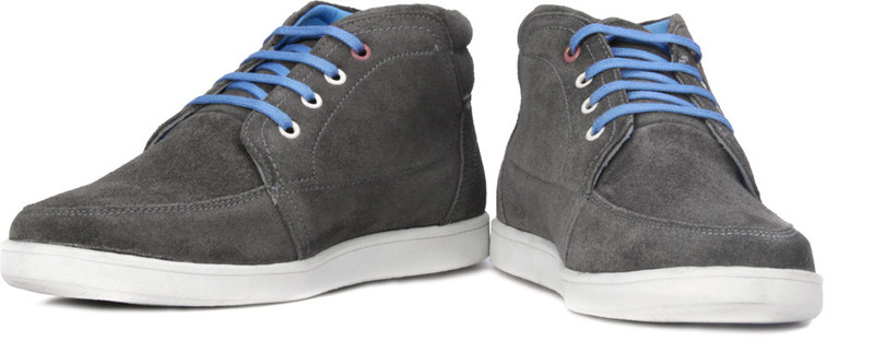 Flippd Suede Leather Mid Ankle Sneakers For Men(White, Blue, Grey)