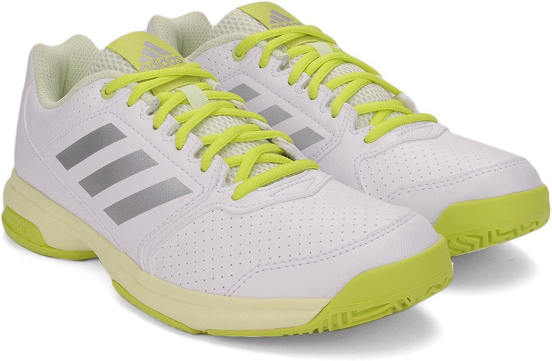 ADIDAS ADIZERO ATTACK W Tennis Shoes For Women(Silver, White, Yellow) ADIDAS ADIZERO ATTACK W Tennis Shoes For Women(Silver, White, Yellow)