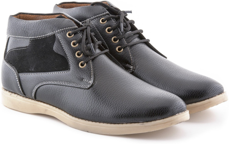 Boysons ankle black leather Casuals For Men(Black)