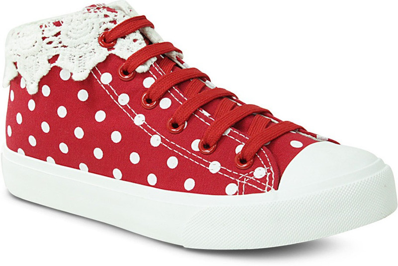 Get Glamr Polka Dotted Lace Ups Canvas Shoes For Women(Red)