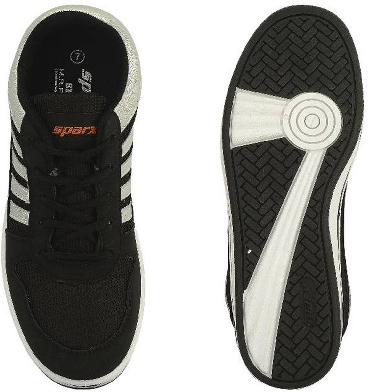 Sparx Stylish Black Silver Sneakers For Men(White, Black)