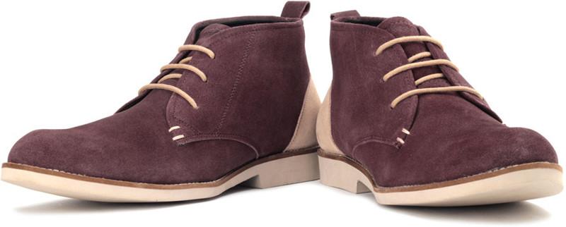 Flippd Genuine Leather Boots For Men(Maroon, Beige)