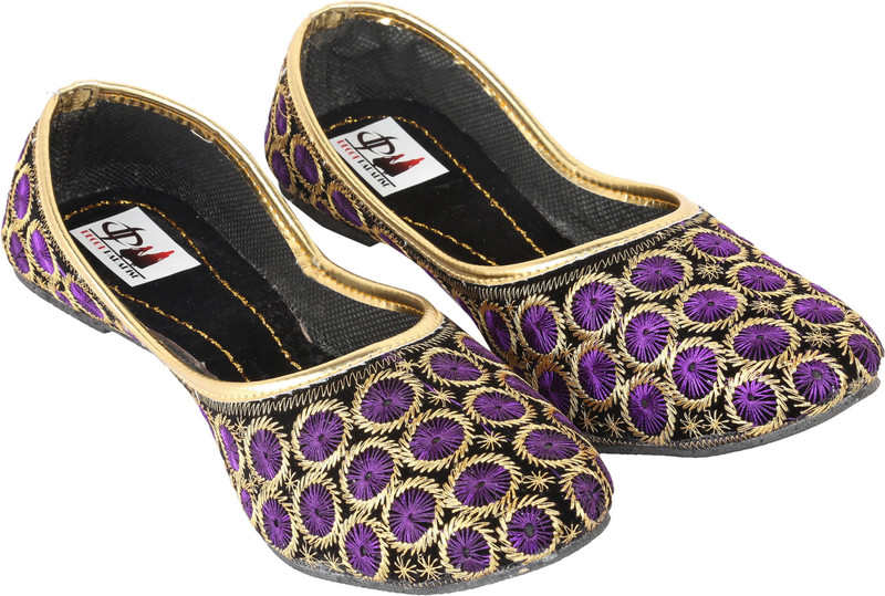 Decot Paradise Jaipuri Prints Purpler Golden Flat Ethnic Footwear Bellies For Women(Purple)