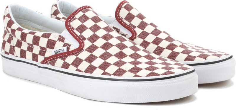 Vans Classic Slip-On Men Loafers For Men(Maroon, Beige) Vans Classic Slip-On Men Loafers For Men(Maroon, Beige)