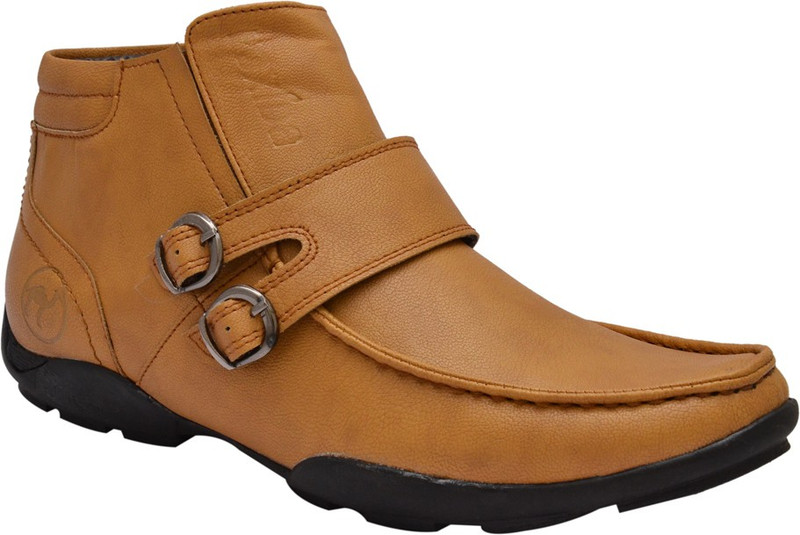 Fentacia Monk Strap Zipper Boots For Men(Tan)