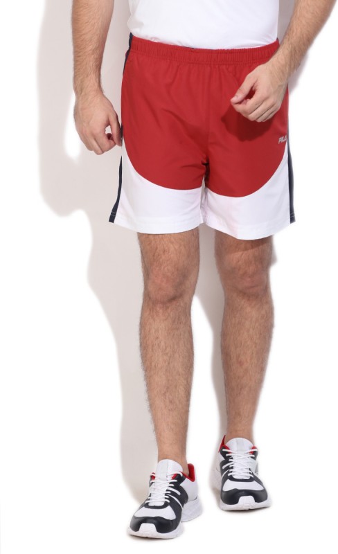 Fila Solid Men White, Red Sports Shorts