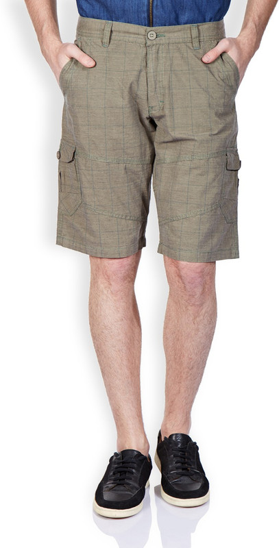 Vintage Solid Men Green Denim Shorts