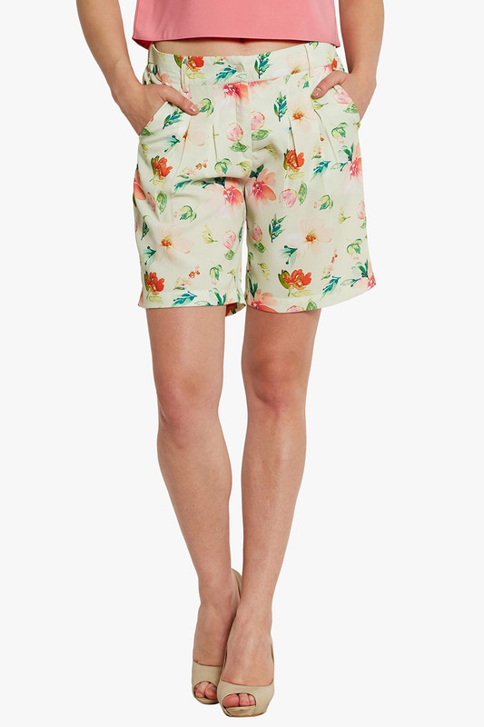 Band Box Floral Print Women Green Basic Shorts