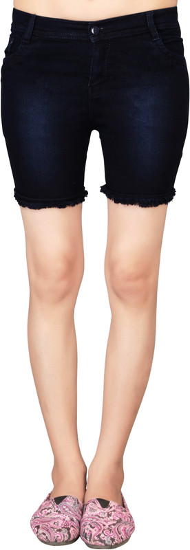 Manthan Solid Women Dark Blue Basic Shorts, Beach Shorts