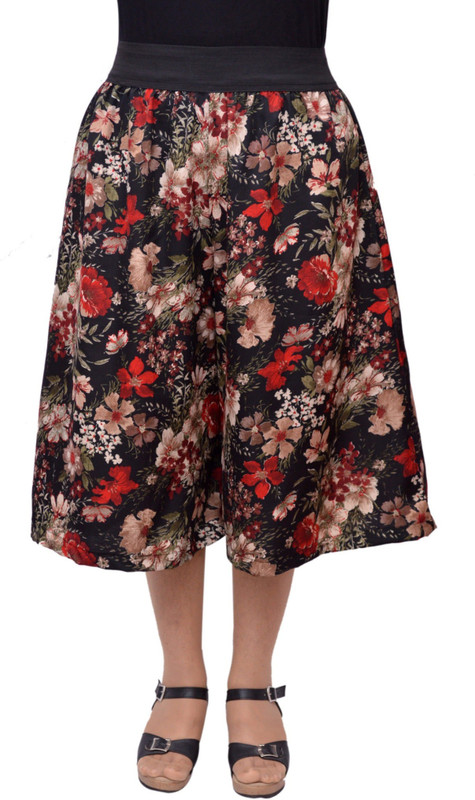 V3ishop Floral Print Women Black Culotte Shorts