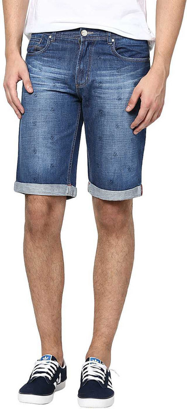 Zess Self Design Men Denim Blue Basic Shorts