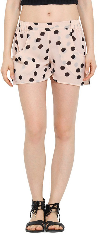 Trend Arrest Polka Print Women Beige Beach Shorts