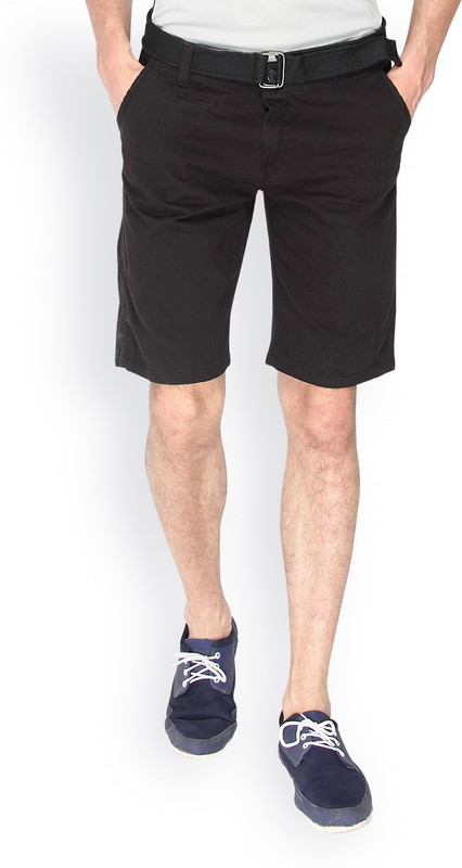Campus Sutra Solid Men Black Chino Shorts