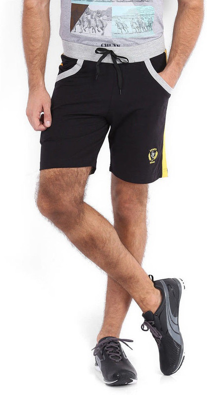 Sports 52 Wear Solid Men Black, Yellow Sports Shorts