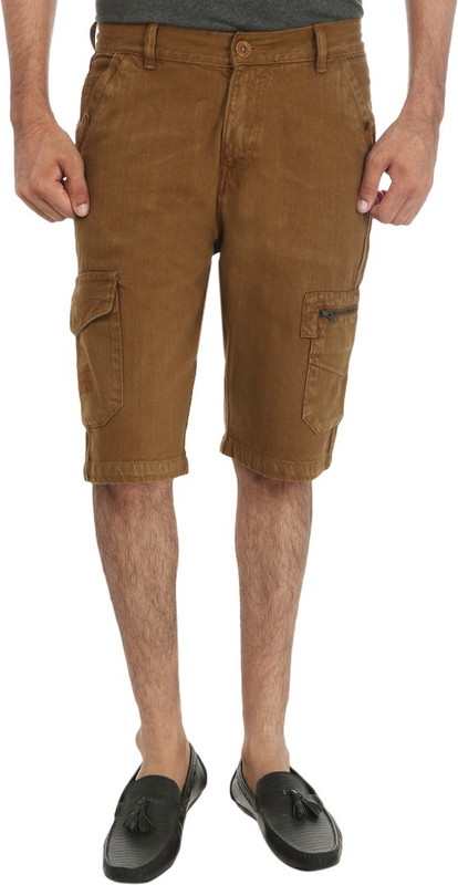 Fever Solid Men Denim Beige Denim Shorts