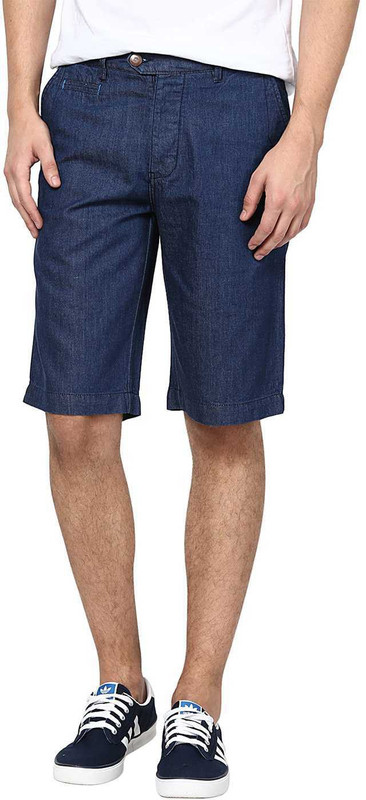 Zess Solid Men Denim Dark Blue Basic Shorts