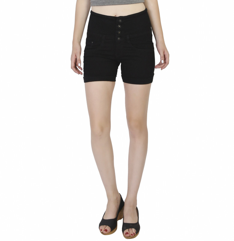 Studio 18 Solid Women Denim Black Denim Shorts