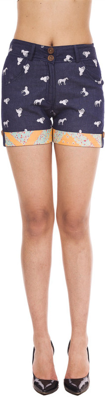 9teen Again Printed Women Denim Blue Denim Shorts