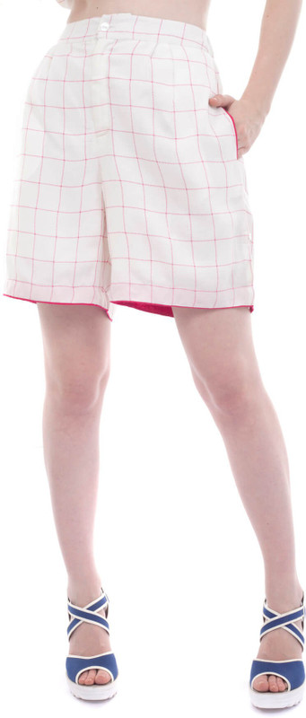 Forever 9teen Checkered Women White Basic Shorts