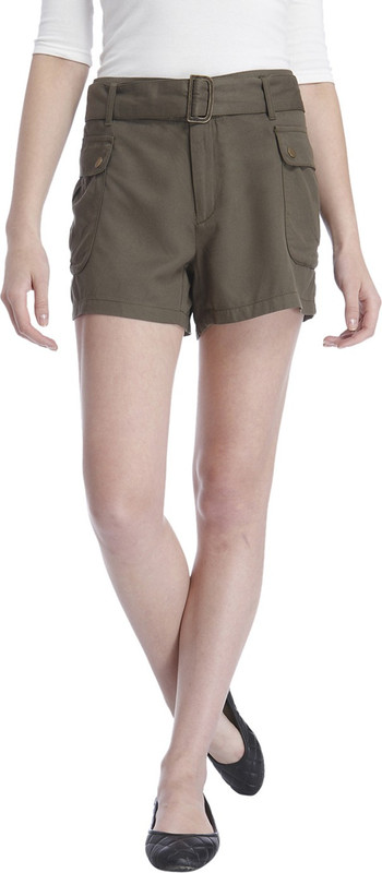 Only Solid Women Green Cargo Shorts