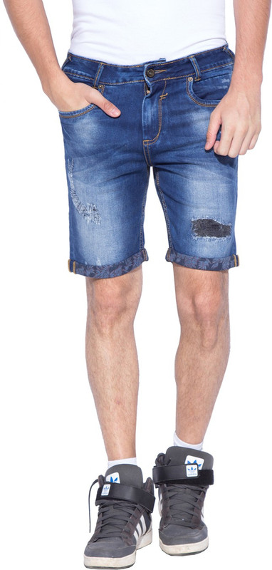Mufti Solid Men Dark Blue Denim Shorts