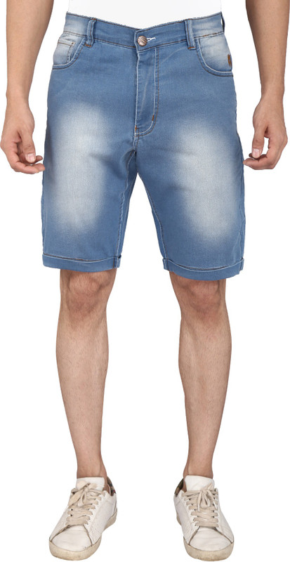 Magneto Solid Men Light Blue Denim Shorts, Chino Shorts