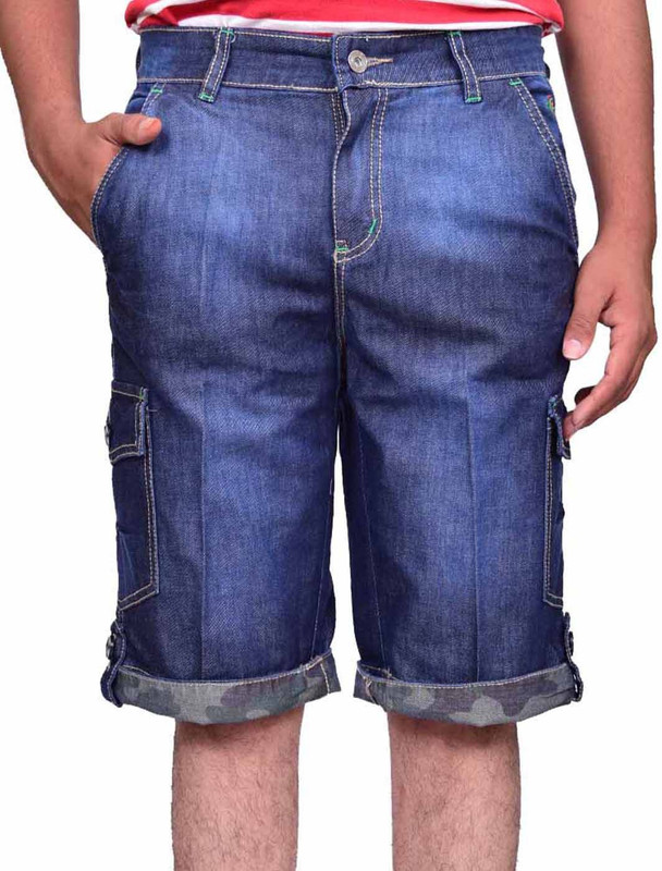 British Terminal Self Design Men Denim Blue Bermuda Shorts