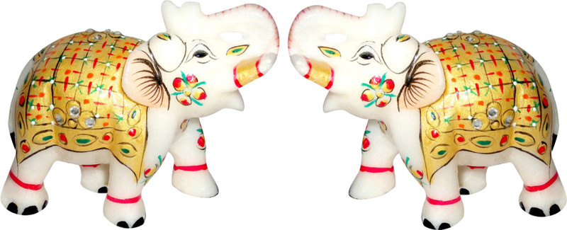 GAC Trend Meenakari Gold Plated Makrana Marble Elephant Pair Showpiece  -  10 cm(Stoneware, Multicolor) RS.710 (58.00% Off) - Flipkart