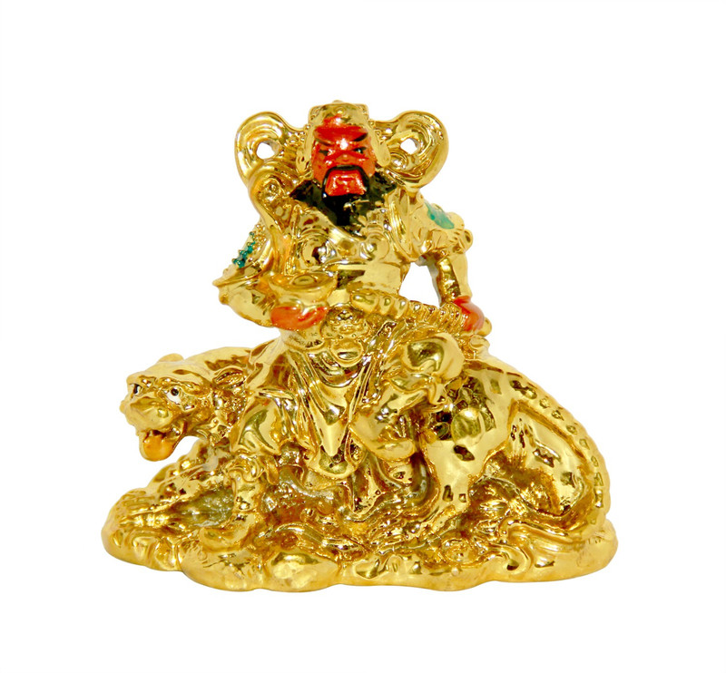 vashoppee Vastu / Feng Shui / Loard Tsai Shen Yeh (GOD OF WEALTH ON TIGER) For Wealth And Prosperity Decorative Showpiece  -  8 cm(Polyresin, Gold)