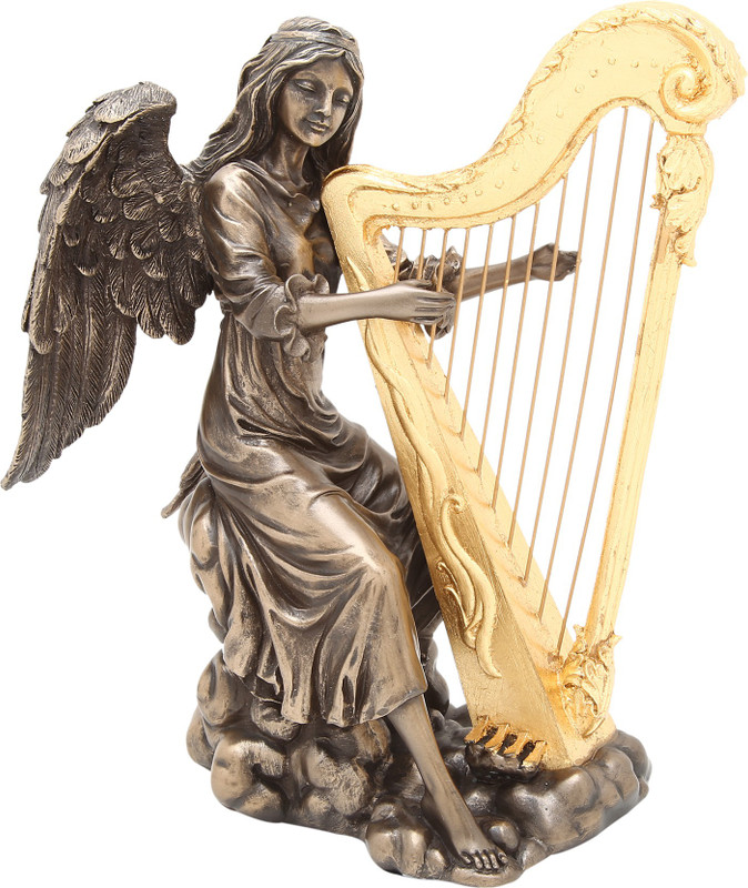 shivika enterprises golden feather angel playing harp Decorative Showpiece  -  23 cm(Polyresin, Brown)