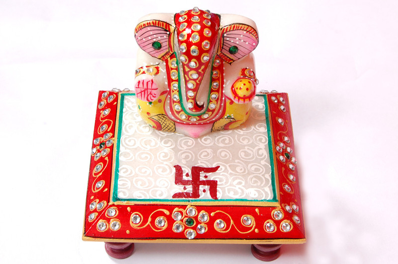 ganesh with choki marvel ganesh mini Decorative Showpiece  -  5 cm(Stone, White, Red, Yellow)