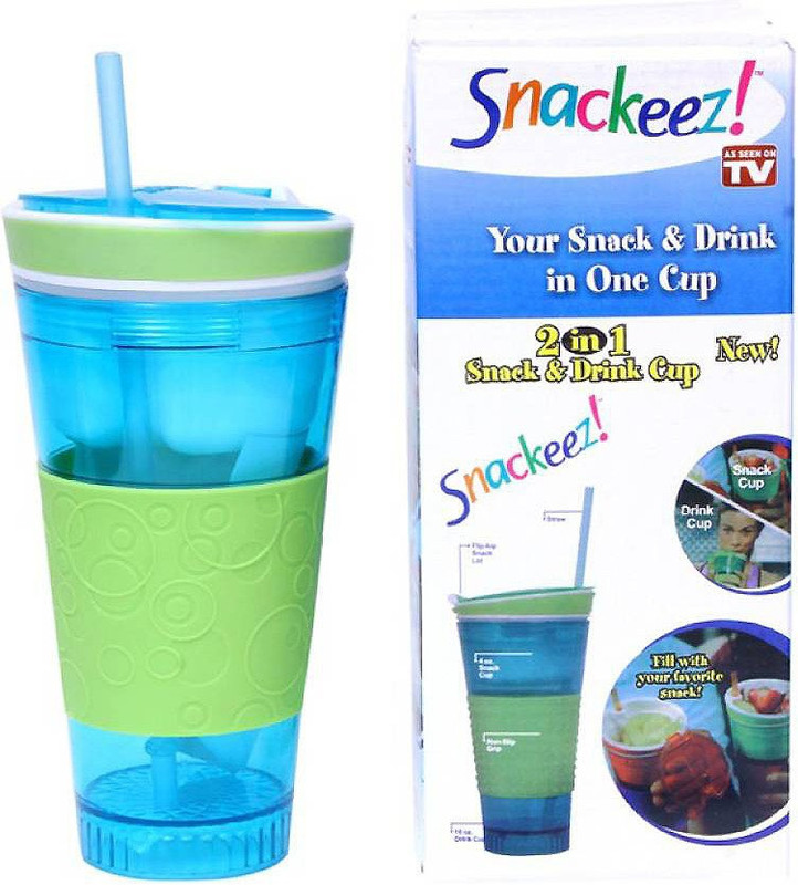 Shree Krishna Handicrafts And Gallery Snackeez Drink & Snack 2 in 1 Cup 550 ml Water Bottle (Set of 1, Multi-color)(Blue)