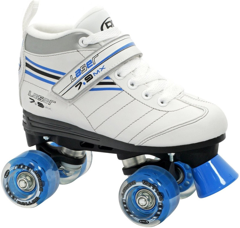 Roller Derby Laser 7.9 MX Speed Quad Roller Skates - Size 2.5 UK(White, Blue)