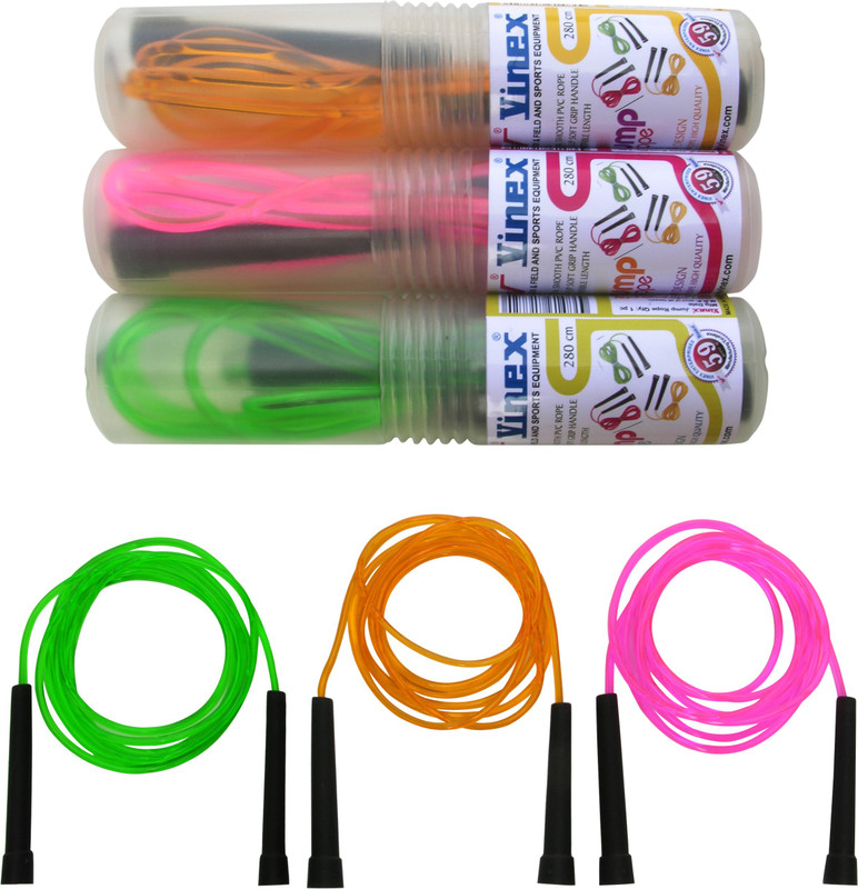 Vinex Vinex Jumping Rope - Premium (PVC, Pack of 3 Pcs) Freestyle Skipping Rope(Yellow, Green, Pink, Length: 279 cm)
