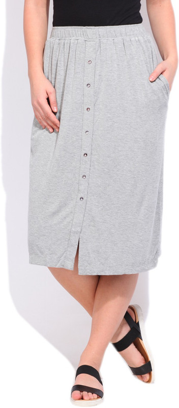 Chemistry Solid Women Straight Grey Skirt