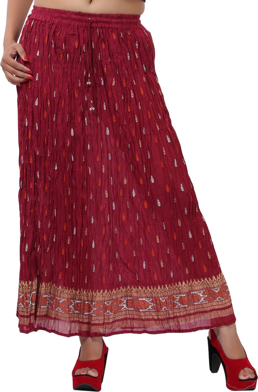 JABAMA Printed Women A-line Maroon Skirt