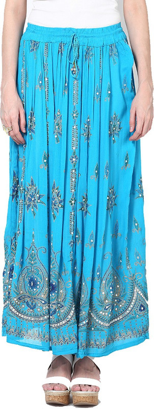 JABAMA Embroidered Women Regular Blue Skirt