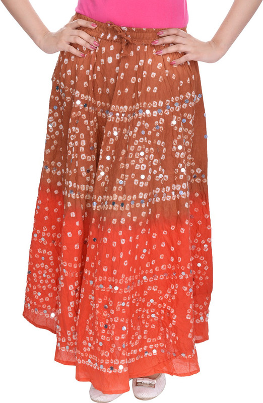 JABAMA Embellished Women Regular Brown, Orange Skirt