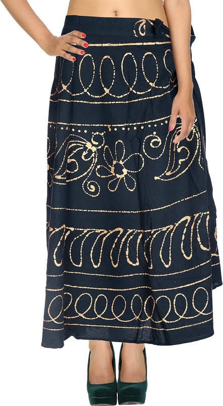 Rajrang Checkered Women Wrap Around Green Skirt