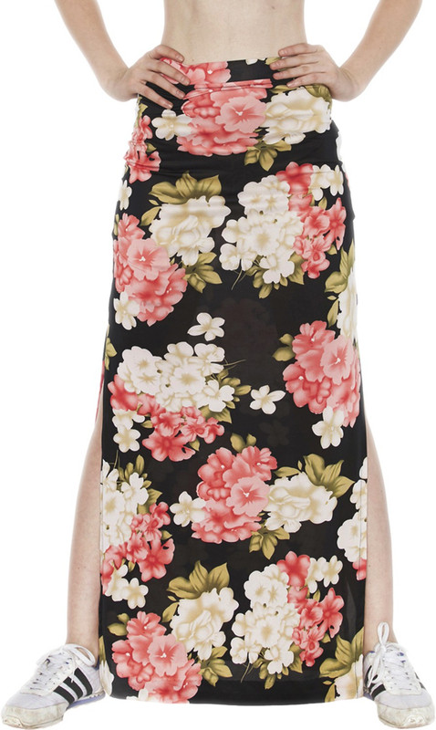 Divaat Floral Print Women Regular Black Skirt